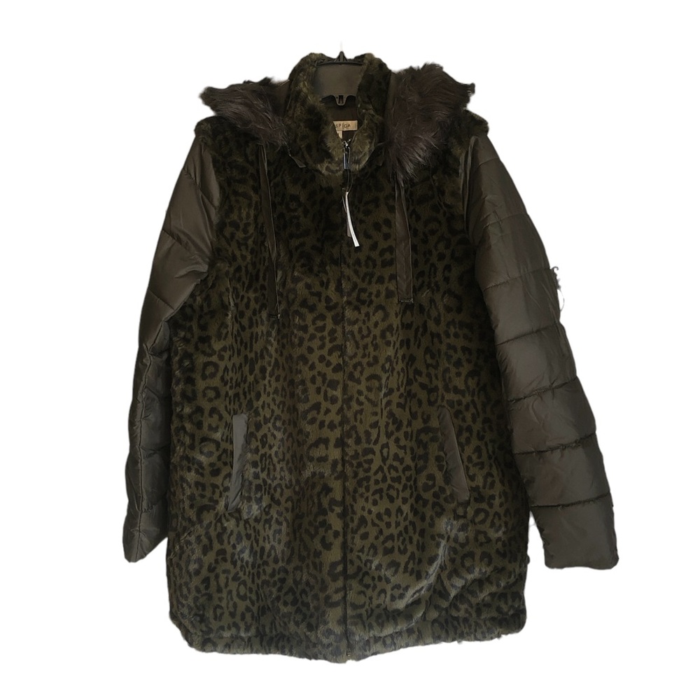 Via Spiga Womens Green Winter Faux Fur Hooded Coat Outerwear M - Picture 6 of 14